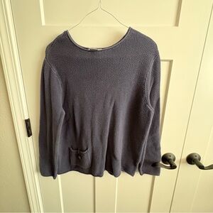 White stag, large, 12/14, blue, casual sweater, cute button, pocket detail,